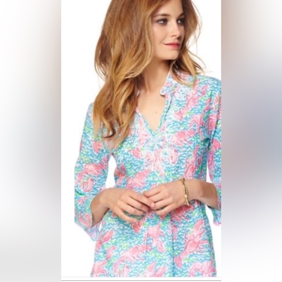 Y2K Lilly Pulitzer Sarasota Beaded Tunic in Lobstah Roll Print - Picture 3 of 14